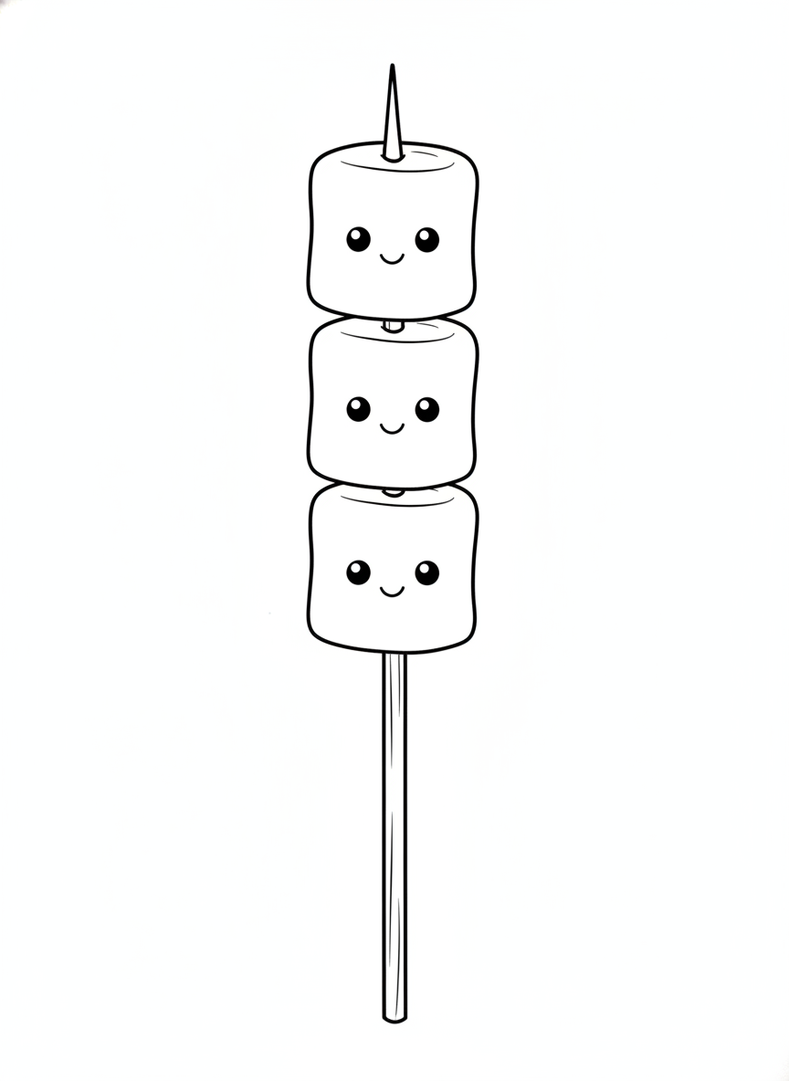 Happy Marshmallow Skewer: Easy Kids' Coloring Page