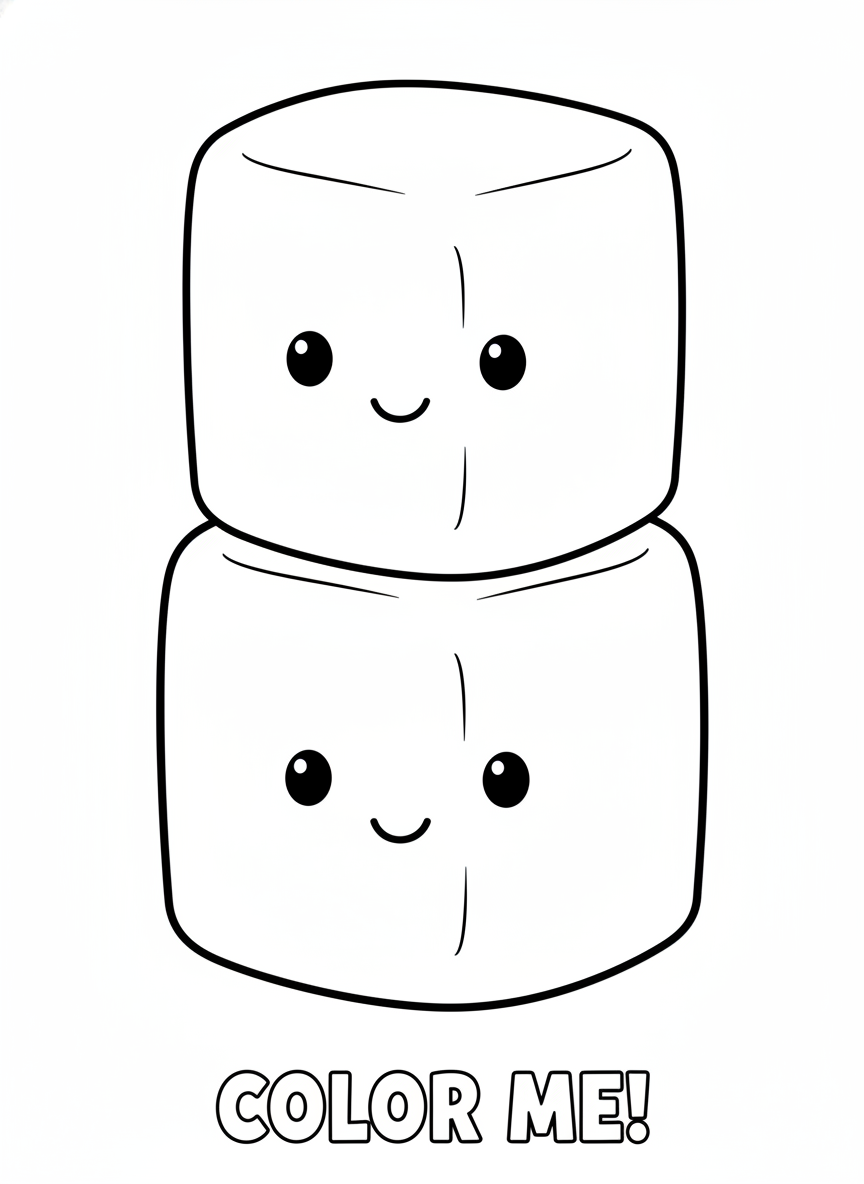 Happy Marshmallow Stack Coloring Page for Kids