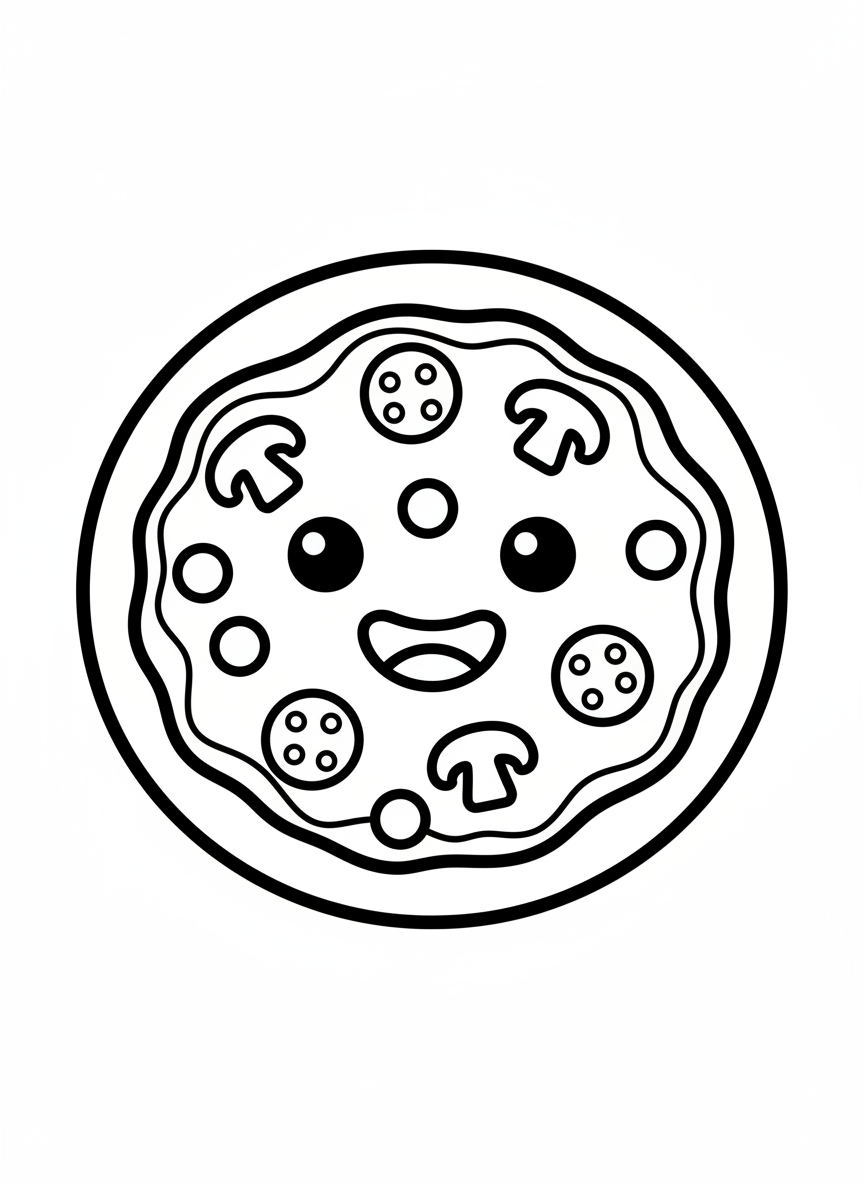 Happy Mini Pizza Coloring Page for Kids