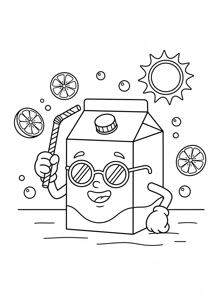 Happy Orange Juice Cartoon Coloring Page for Kids