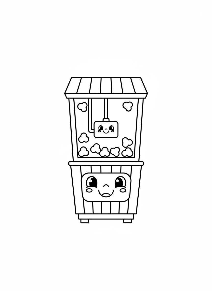Happy Popcorn Machine Coloring Page