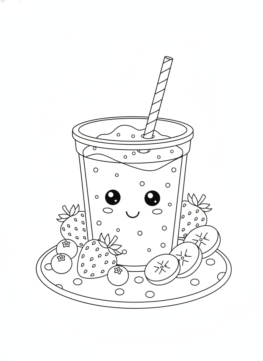 Happy Smoothie Cup: A Fun Fruit-Filled Coloring Adventure for Kids!