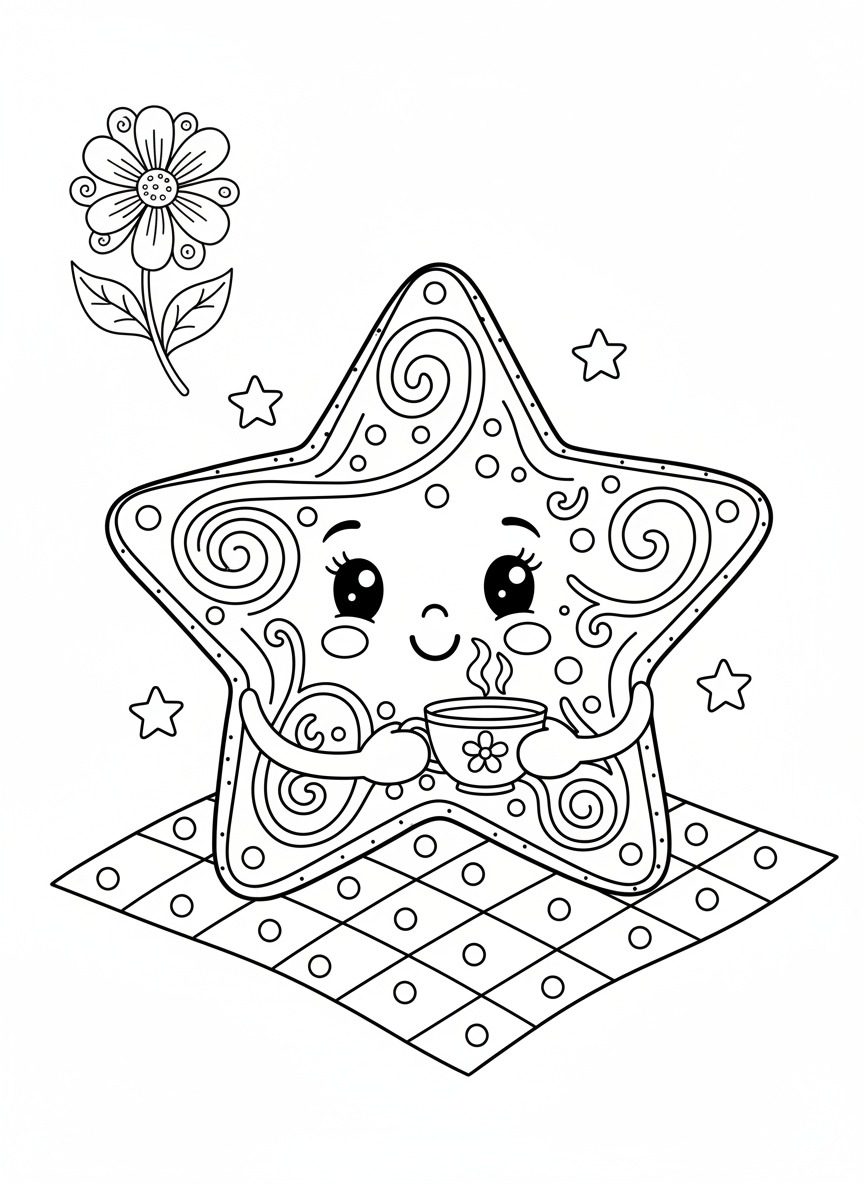 Star Cookie Picnic Coloring Page