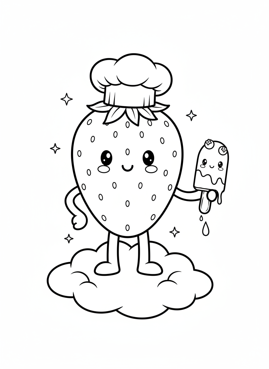 Strawberry Chef Popsicle Coloring Page