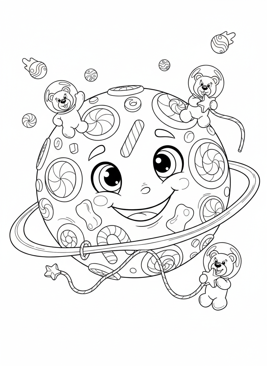 Whimsical Candy Planet Coloring Page