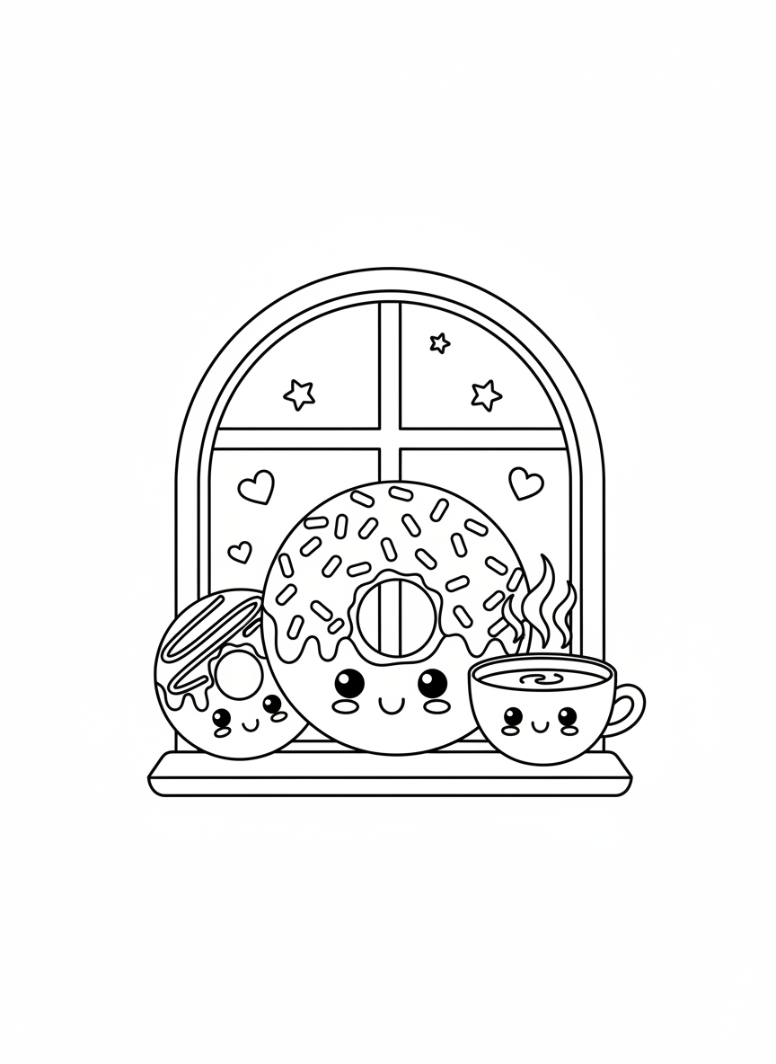 Whimsical Donut Shop Coloring Page
