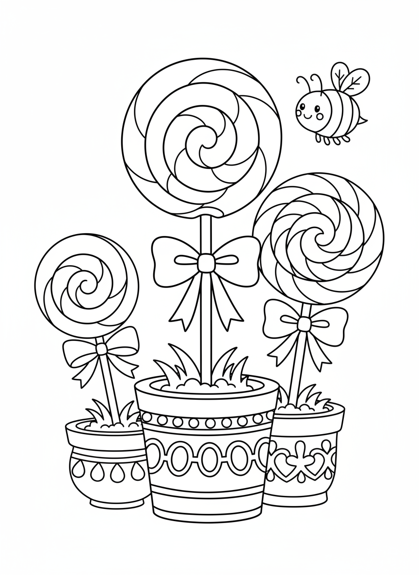 Whimsical Lollipop Garden Coloring Page for Kids