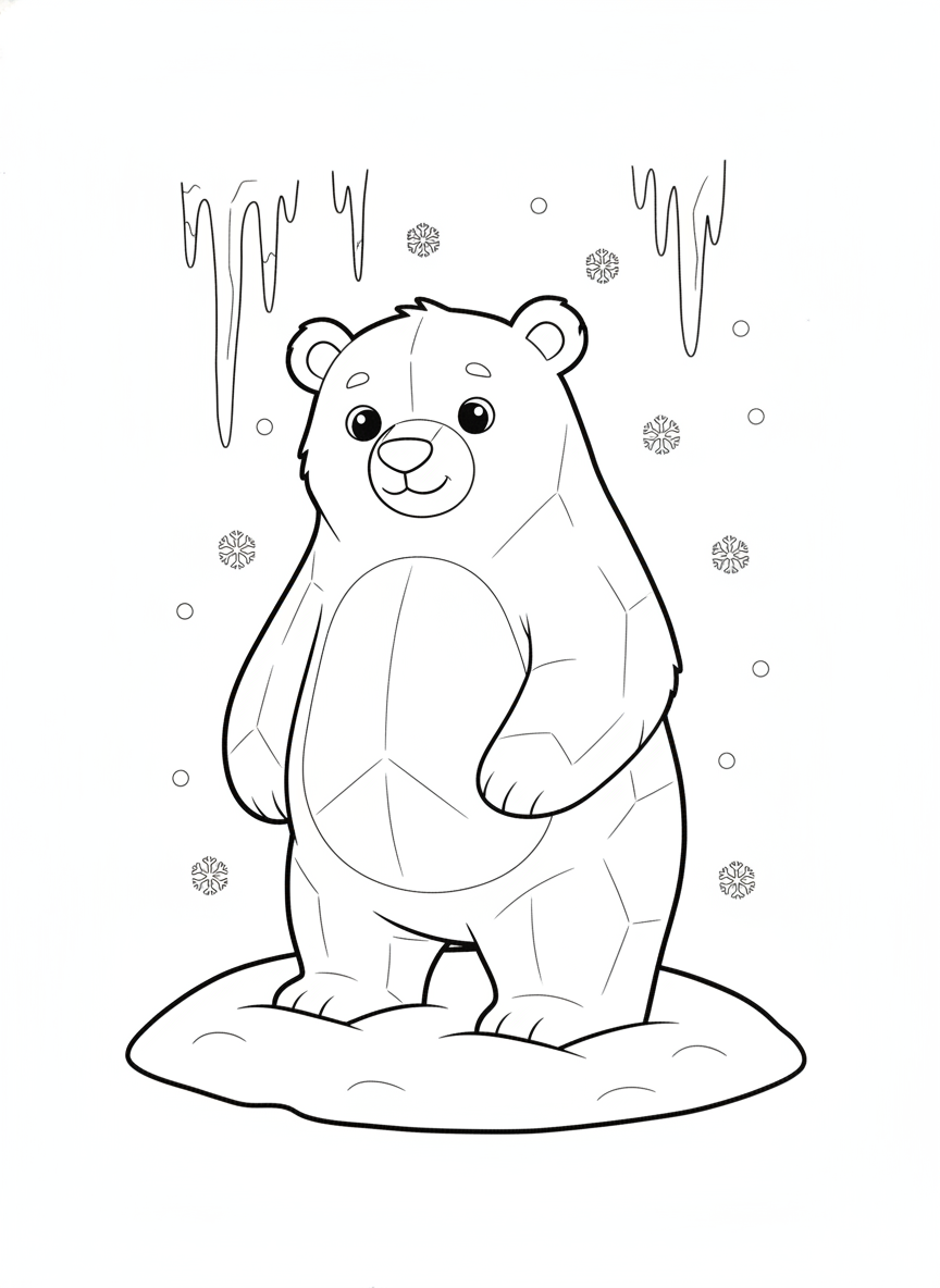 Charming Ice Polar Bear Coloring Page for Kids