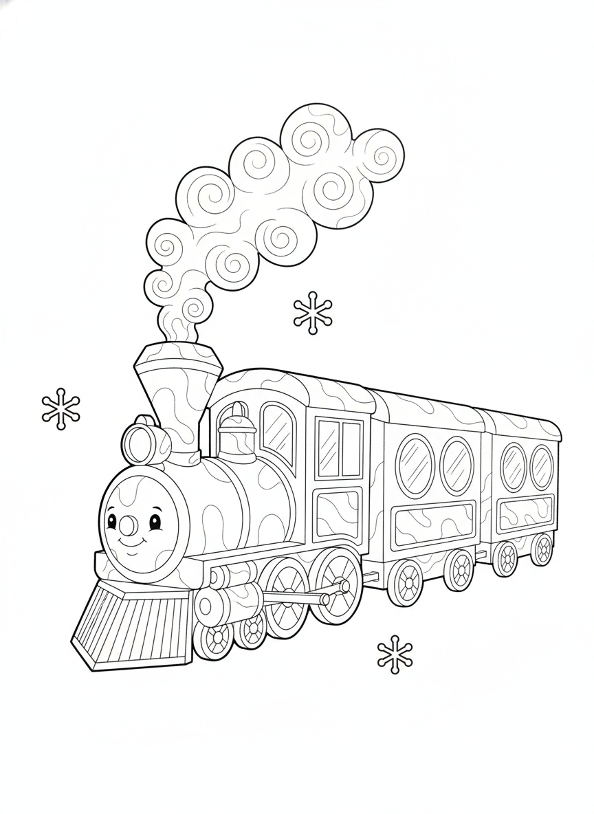 Enchanting Ice Sculpture Train Coloring Page for Kids