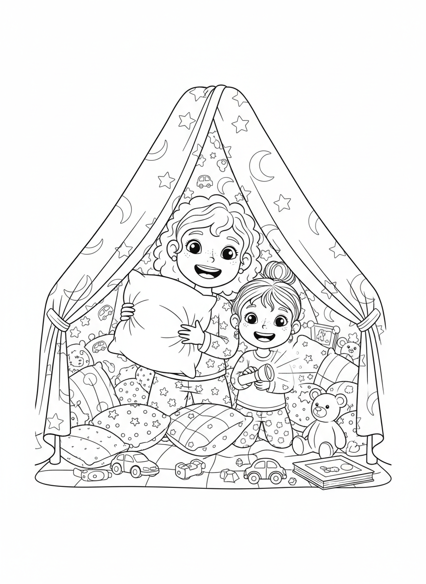 Building a Fort Together Coloring Page