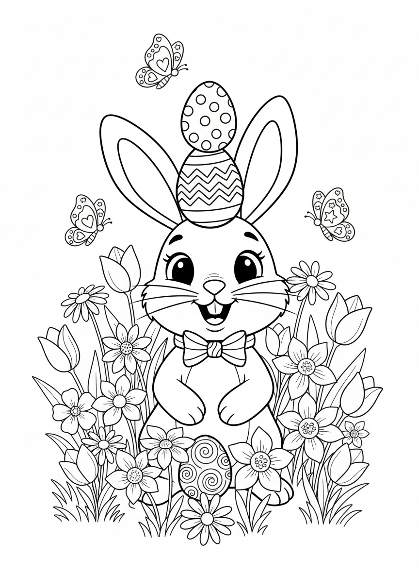 Bunny Balancing Easter Eggs Coloring Page