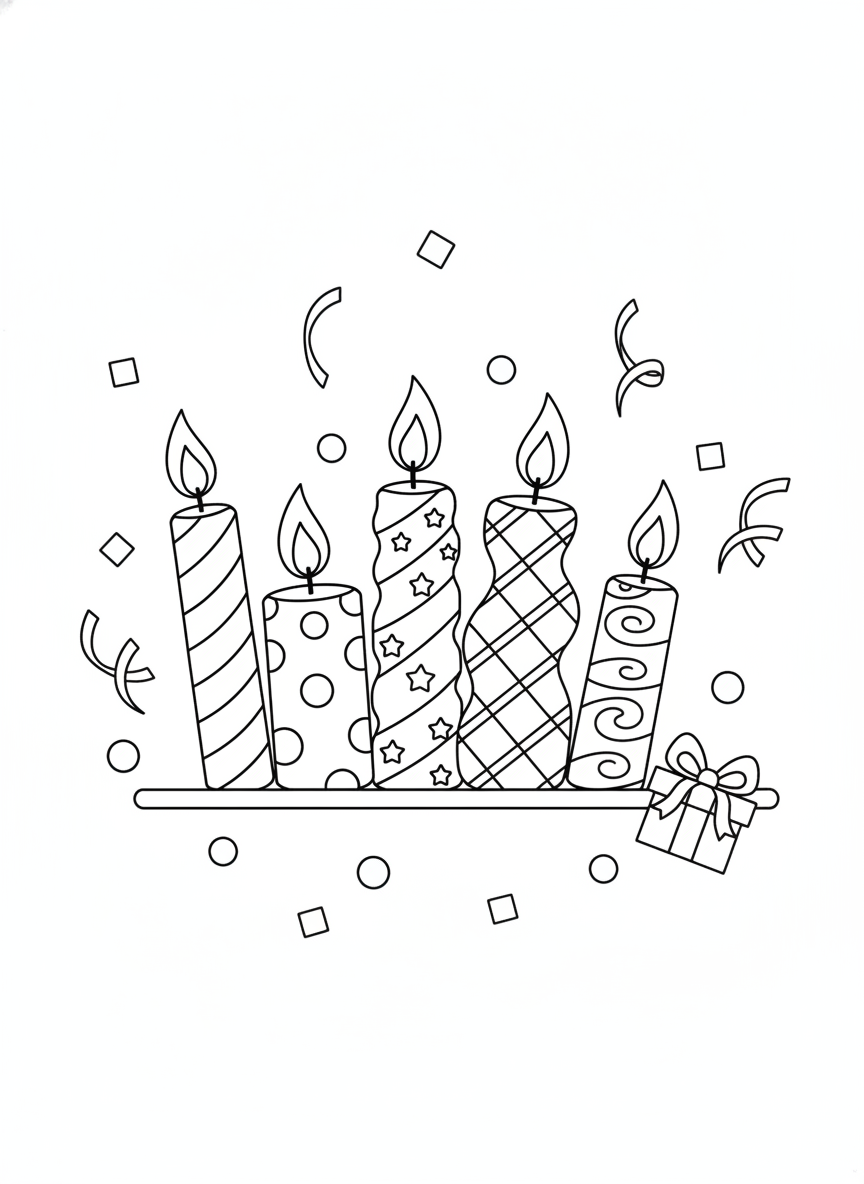 兒童生日快樂蠟燭著色頁