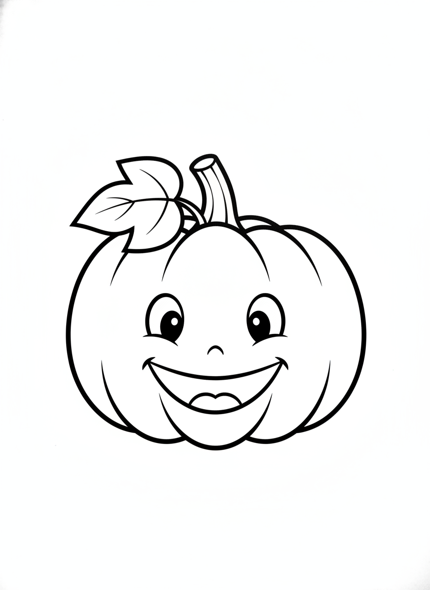 Cheerful Cartoon Pumpkin Coloring Page for Kids