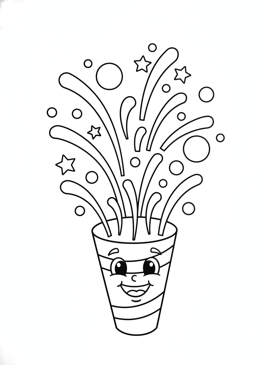 Cheerful Party Popper Coloring Page for Kids