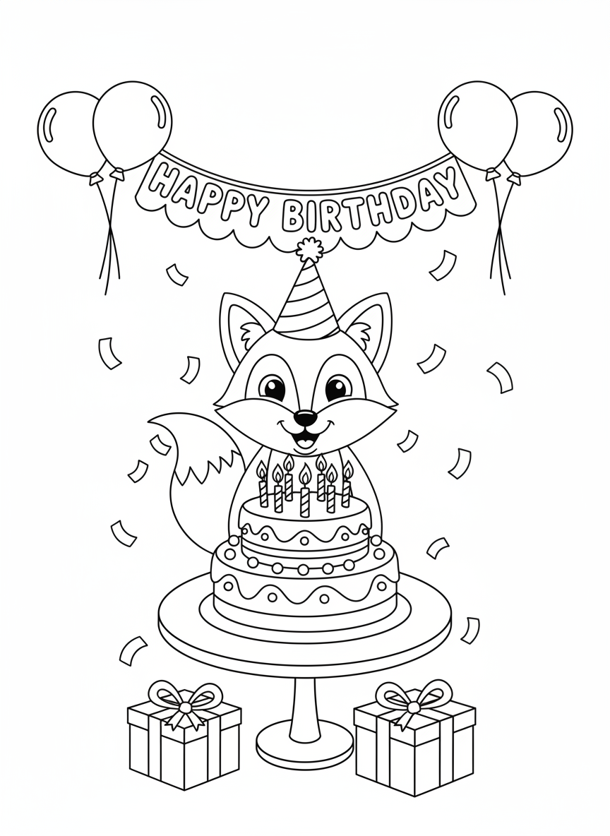可愛動物生日派對塗色頁