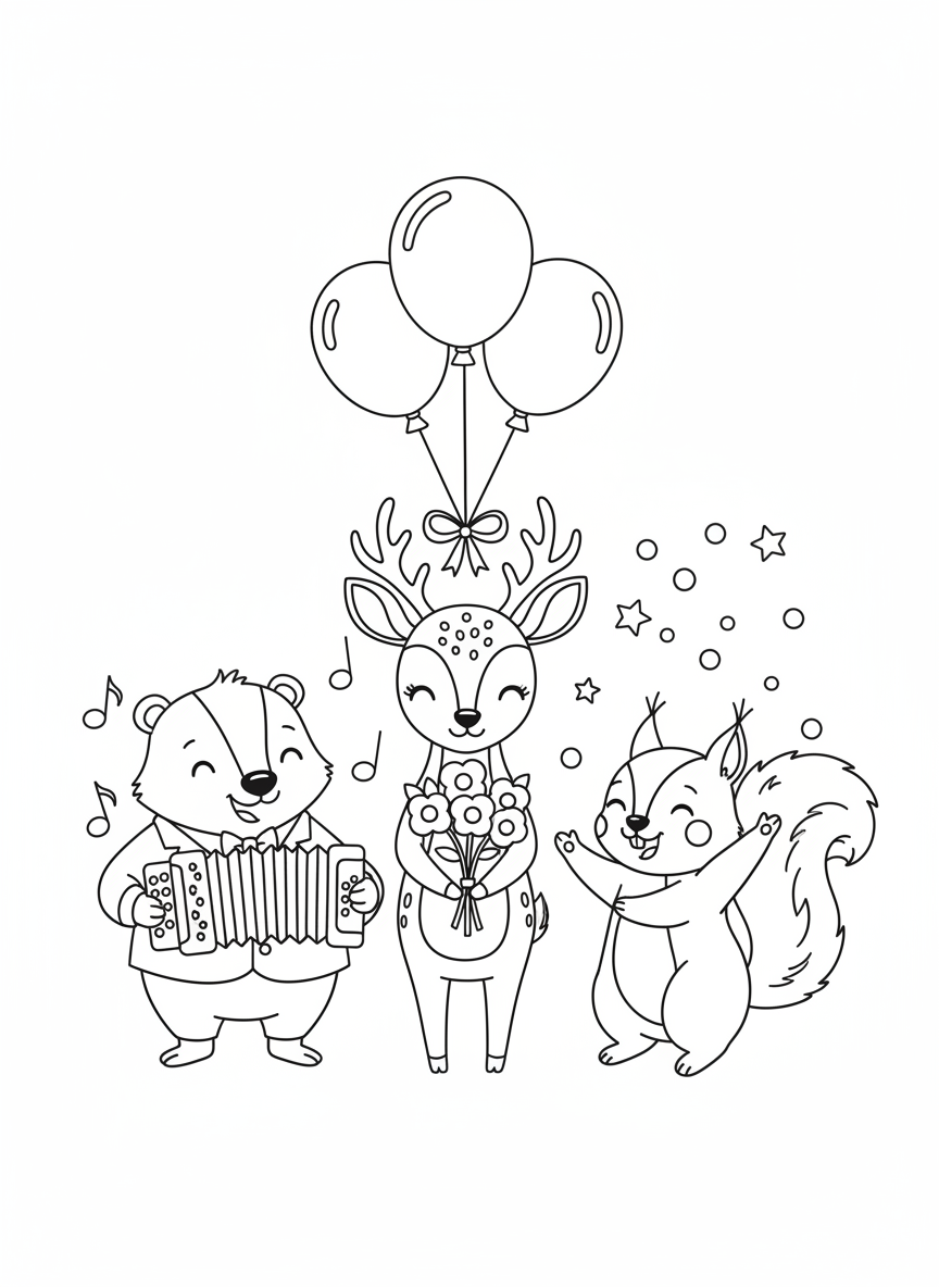 Cute Animal Wedding Guests Coloring Page