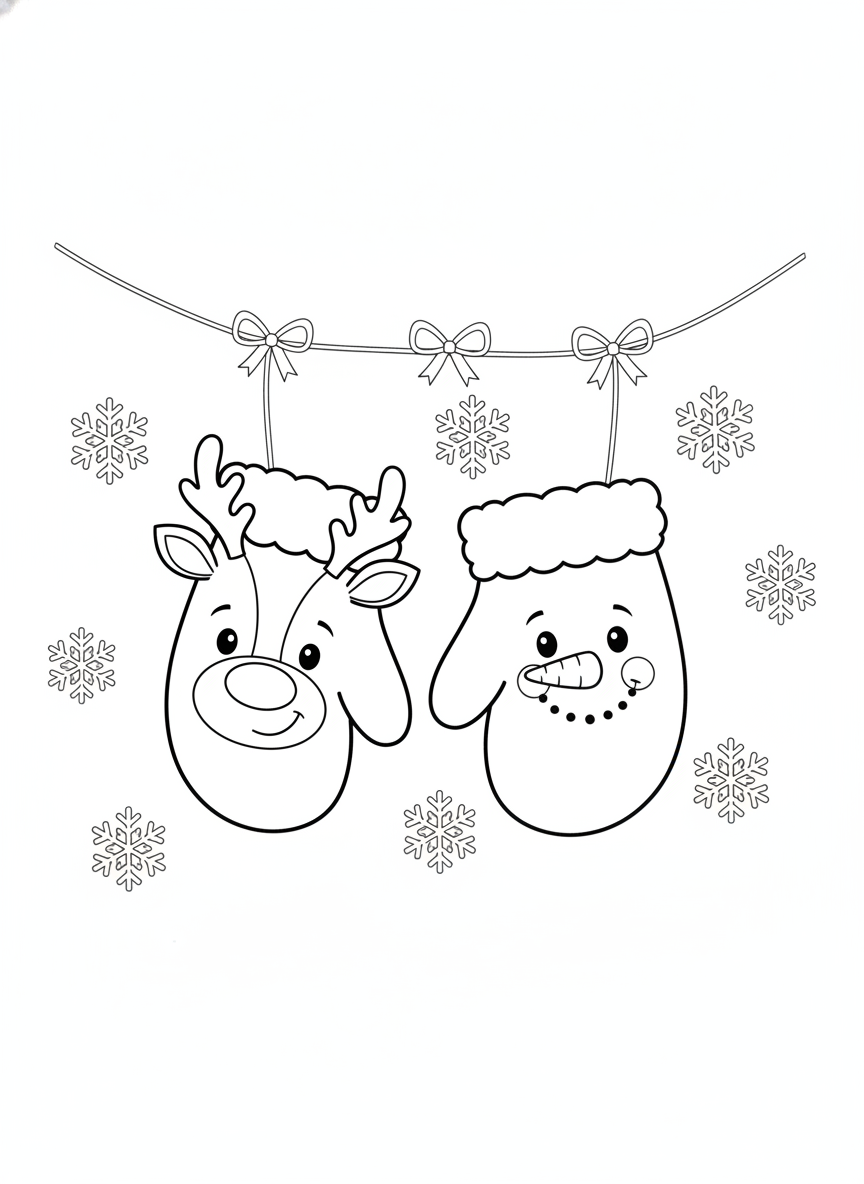 Cute Christmas Mittens Coloring Page