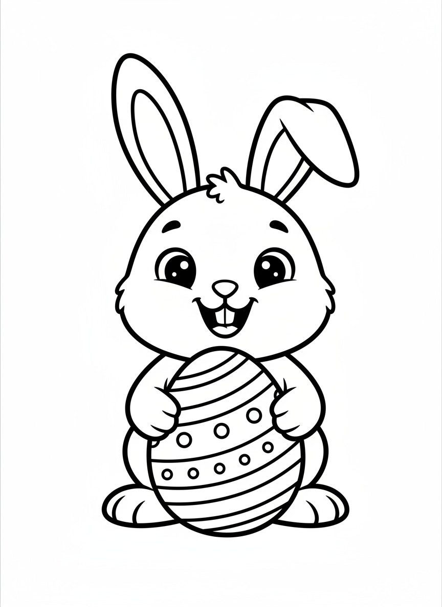 Cute Easter Bunny & Egg Coloring Page for Kids