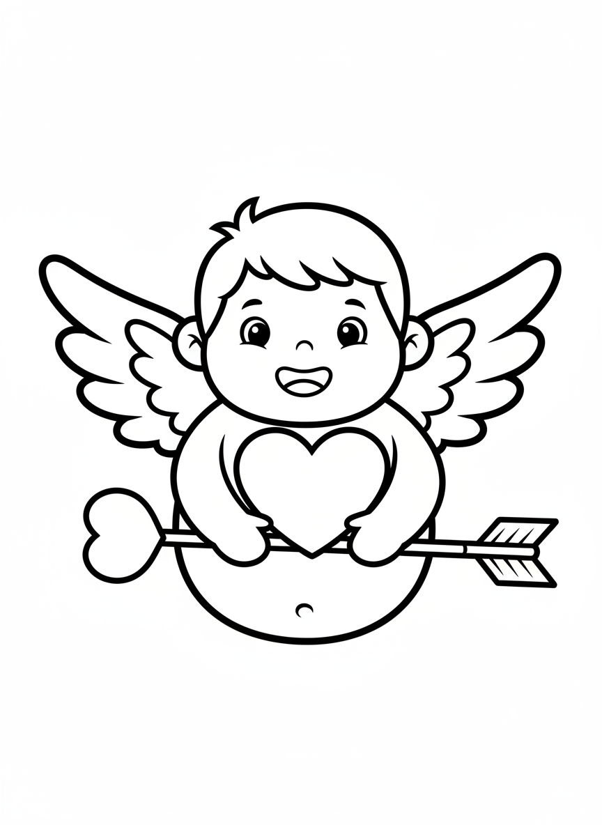 Cute Happy Cupid Coloring Page for Kids