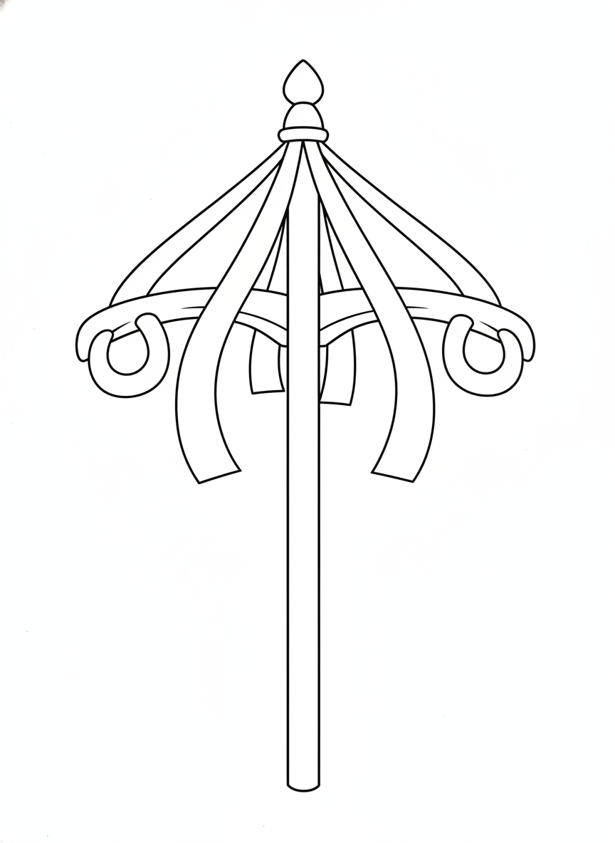Cute Maypole Coloring Page for Kids - Simple Ribbons