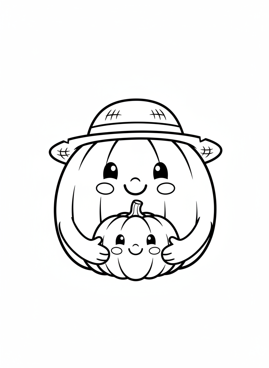 Cute Pumpkin Farmer Coloring Page for Kids