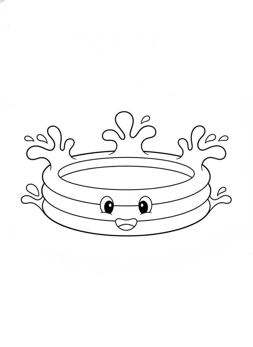 Cute & Simple Inflatable Pool: A Fun Backyard Coloring Page for Kids