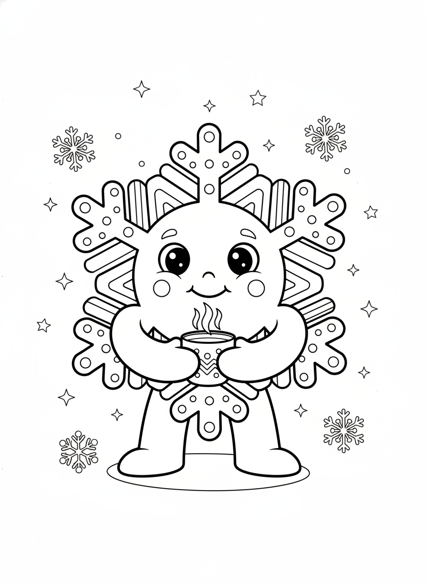 可愛雪花暖暖杯冬季著色頁