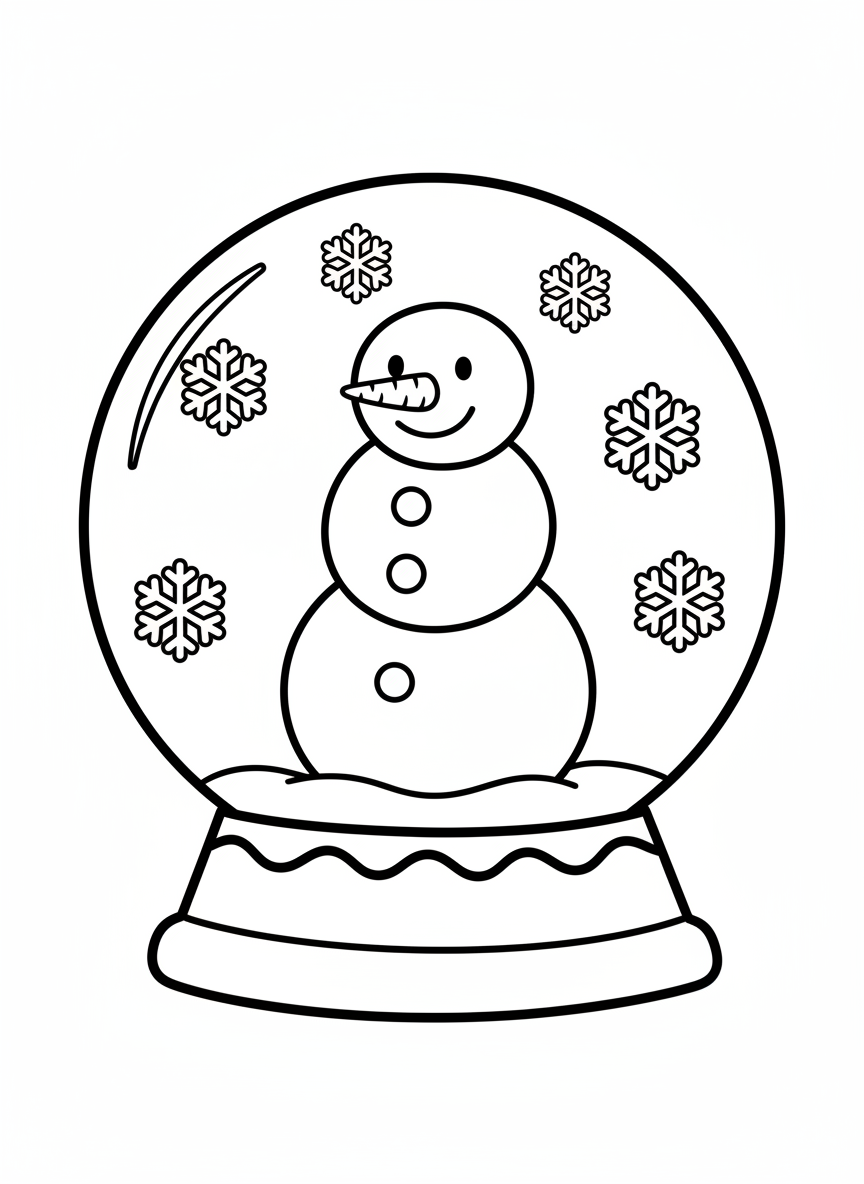 Cute Snowman in Christmas Snow Globe Coloring Page