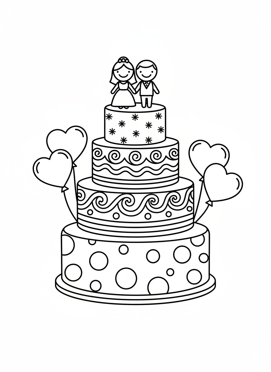 Cute Wedding Cake Coloring Page for Kids