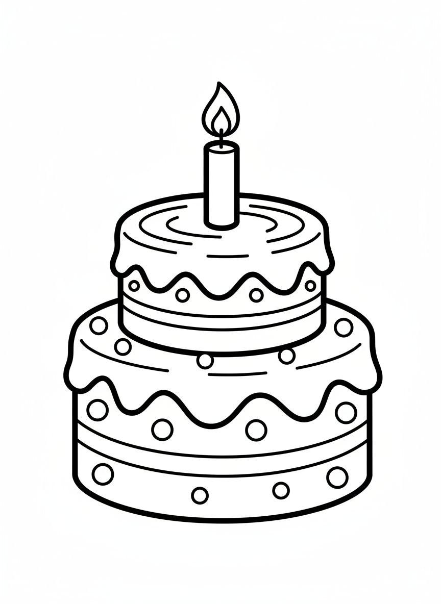 兒童簡單生日蛋糕著色頁