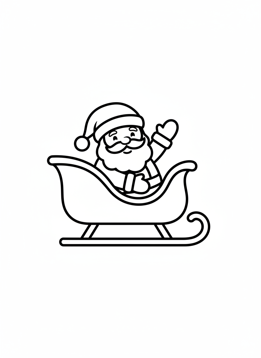 Easy Waving Santa Sleigh Coloring Page
