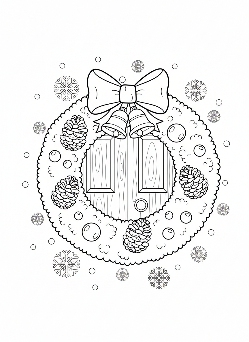 Festive Christmas Wreath Coloring Page for Kids