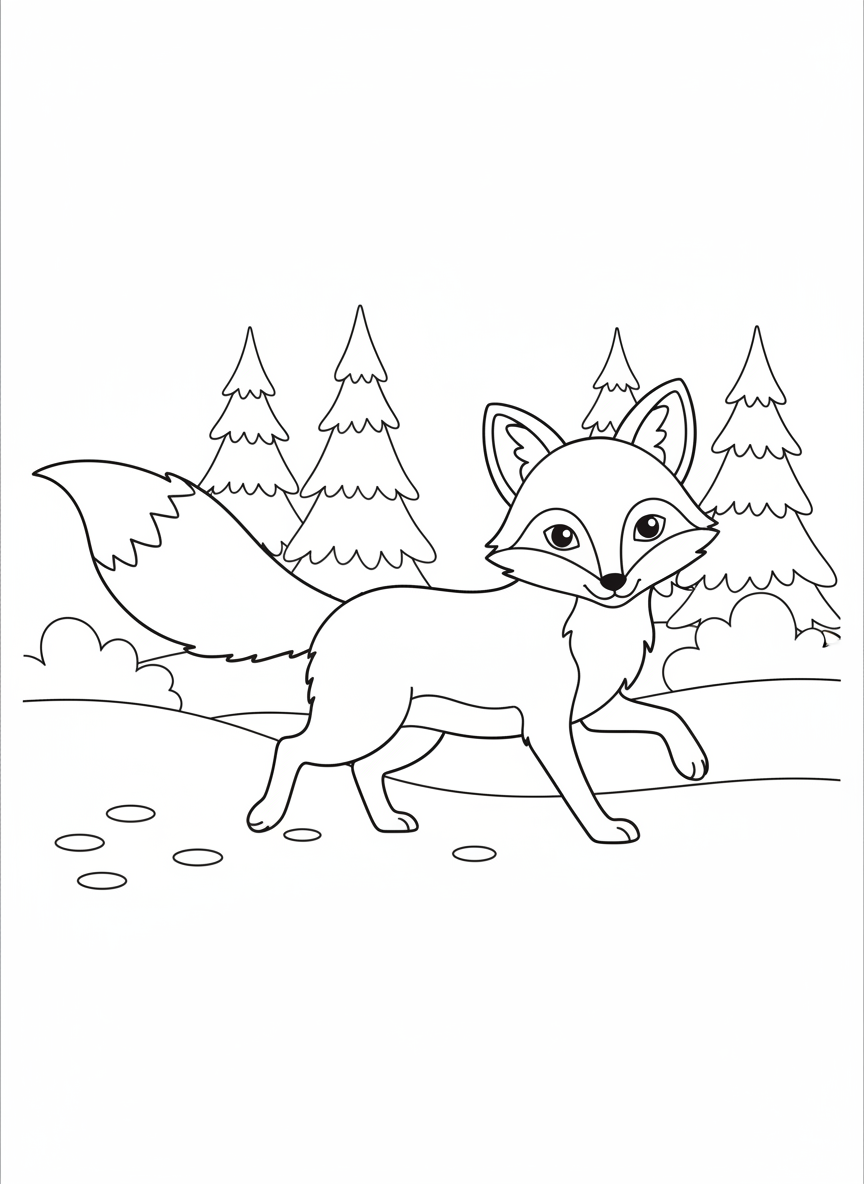 Fox Prowling Snowy Forest Coloring Page