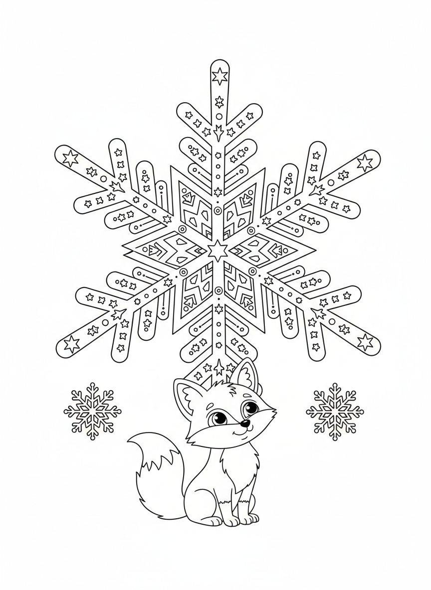 Fox & Snowflake Winter Wonderland Coloring Page