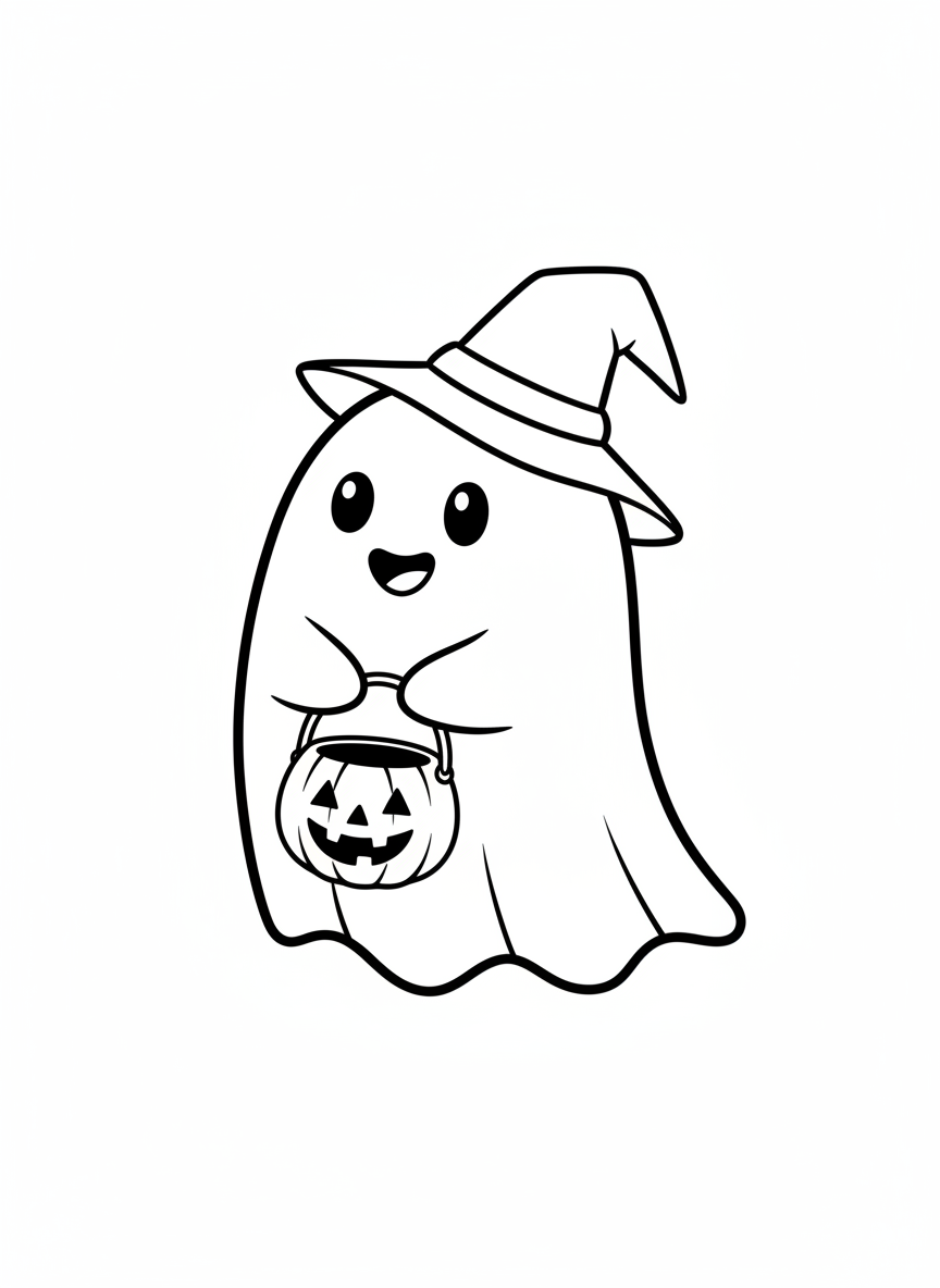 Friendly Ghost Halloween Fun Coloring Page