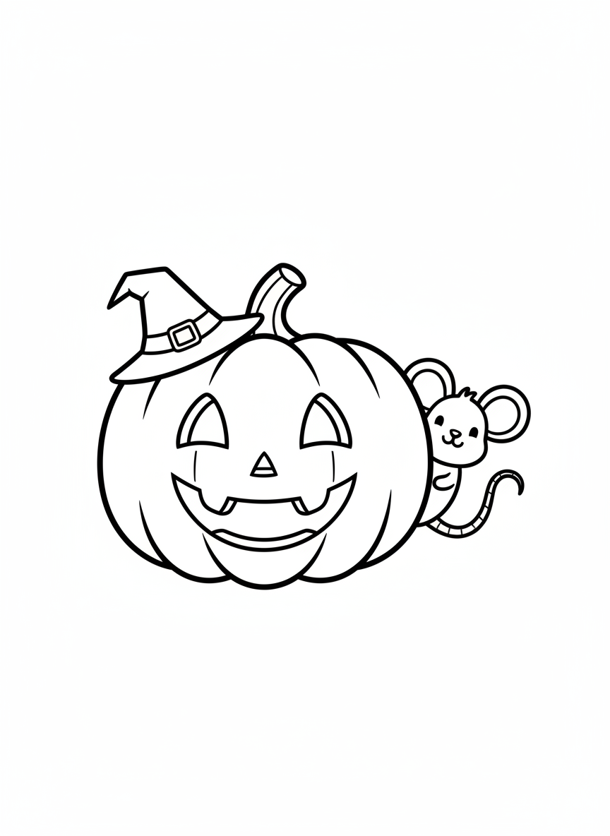 Friendly Pumpkin and Mouse Coloring Page for Kids