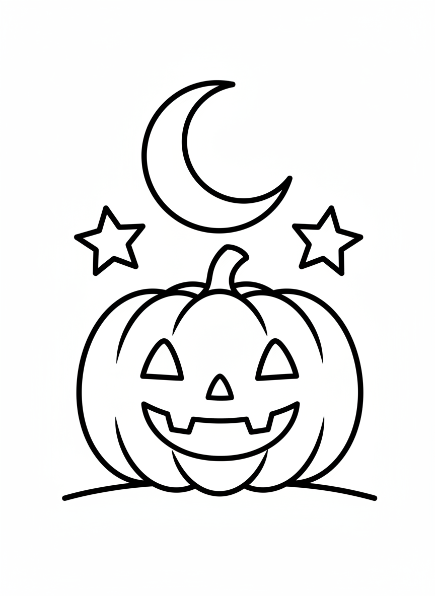 Friendly Pumpkin Night Scene Coloring Page