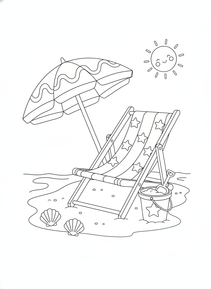 Fun Beach Day: Kids' Mini Chair & Umbrella Coloring Page