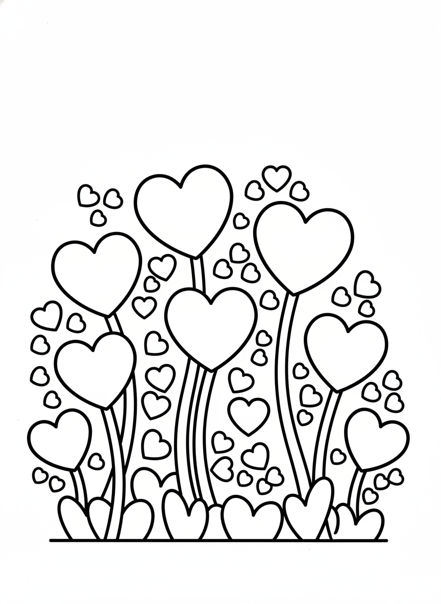 Garden of Happy Hearts Coloring Page