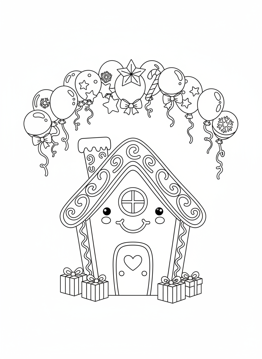 Gingerbread House & Balloon Garland