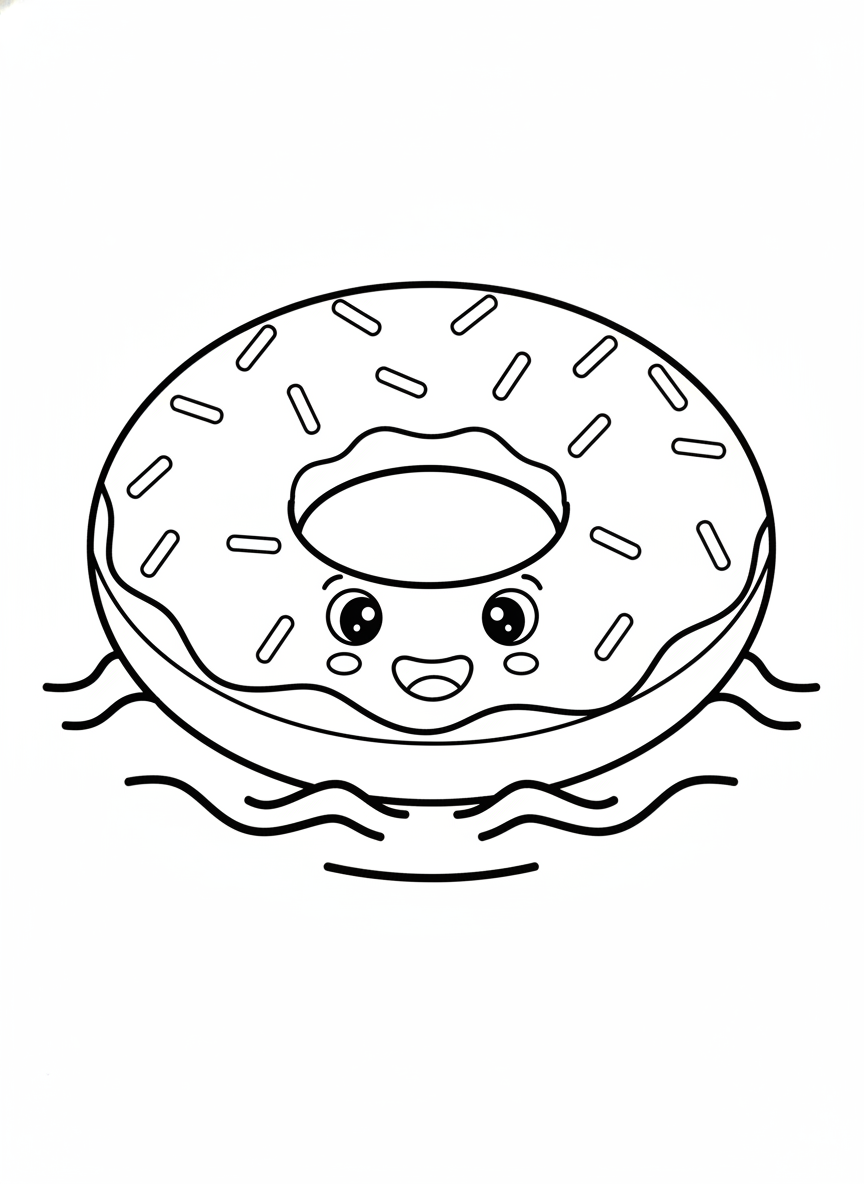 Happy Donut Pool Float Coloring Page for Kids