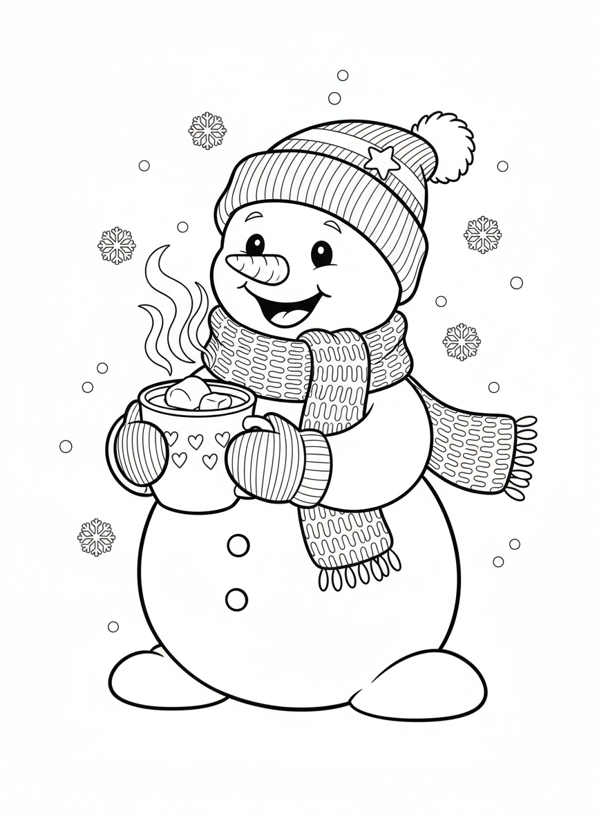快樂雪人喝熱可可著色頁