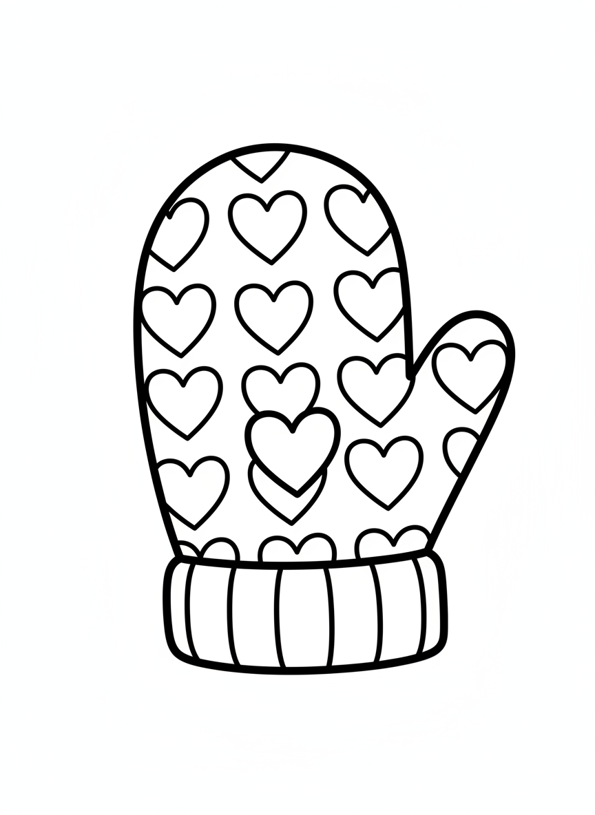Heart Mitten Coloring Page for Kids
