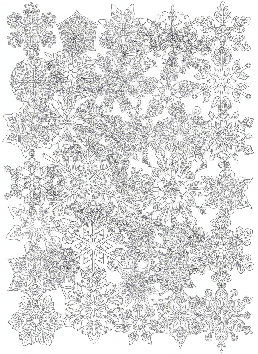 精緻雪花萬花筒 著色頁
