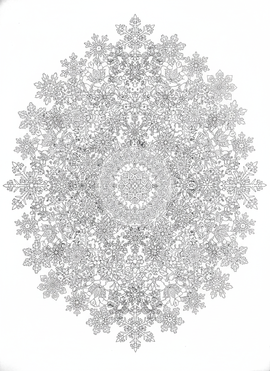 精緻雪花曼陀羅著色頁