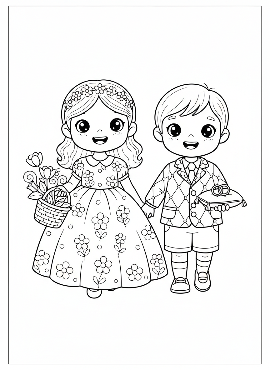 Joyful Flower Girl & Ring Bearer: Wedding Fun Coloring Page for Kids