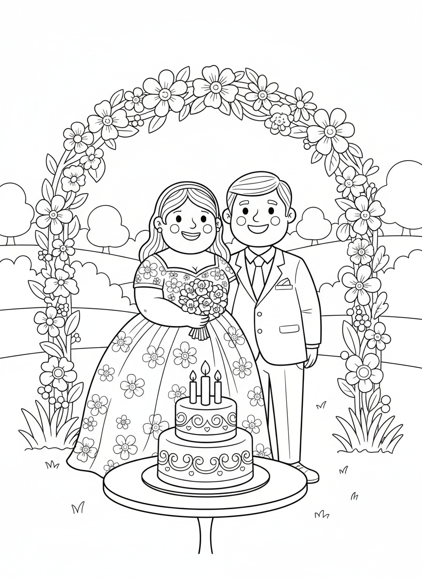 Joyful Outdoor Wedding Coloring Page for Kids