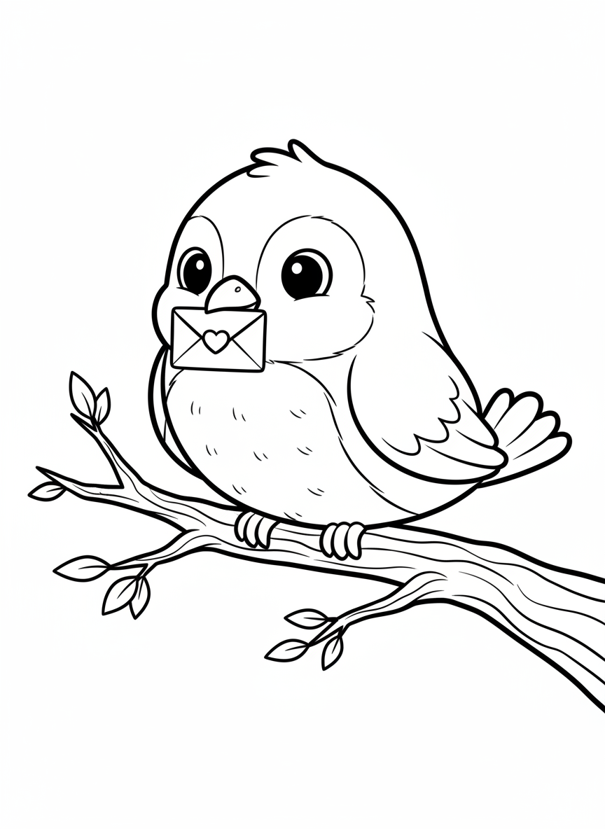 Little Bird with Love Letter Coloring Page