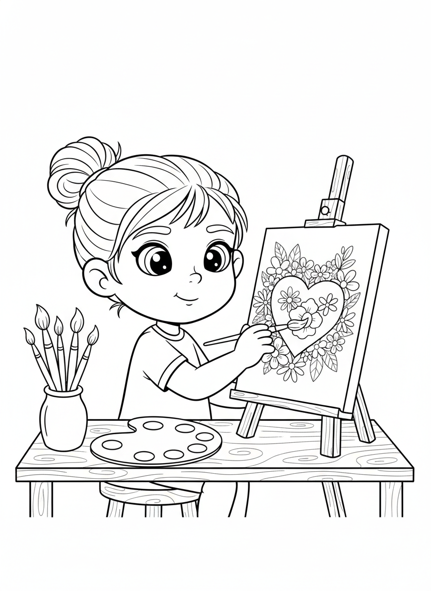 Painting a Picture for Mom Coloring Page