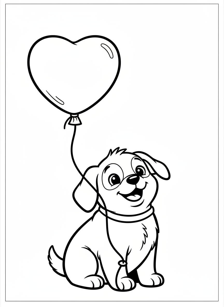 Puppy with Valentine Balloon Coloring Page